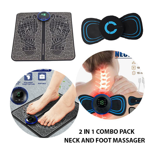 EMS Foot Massager Mat & Mini Body Massager Duo with USB Charging & Smart Display (Pack of 2)